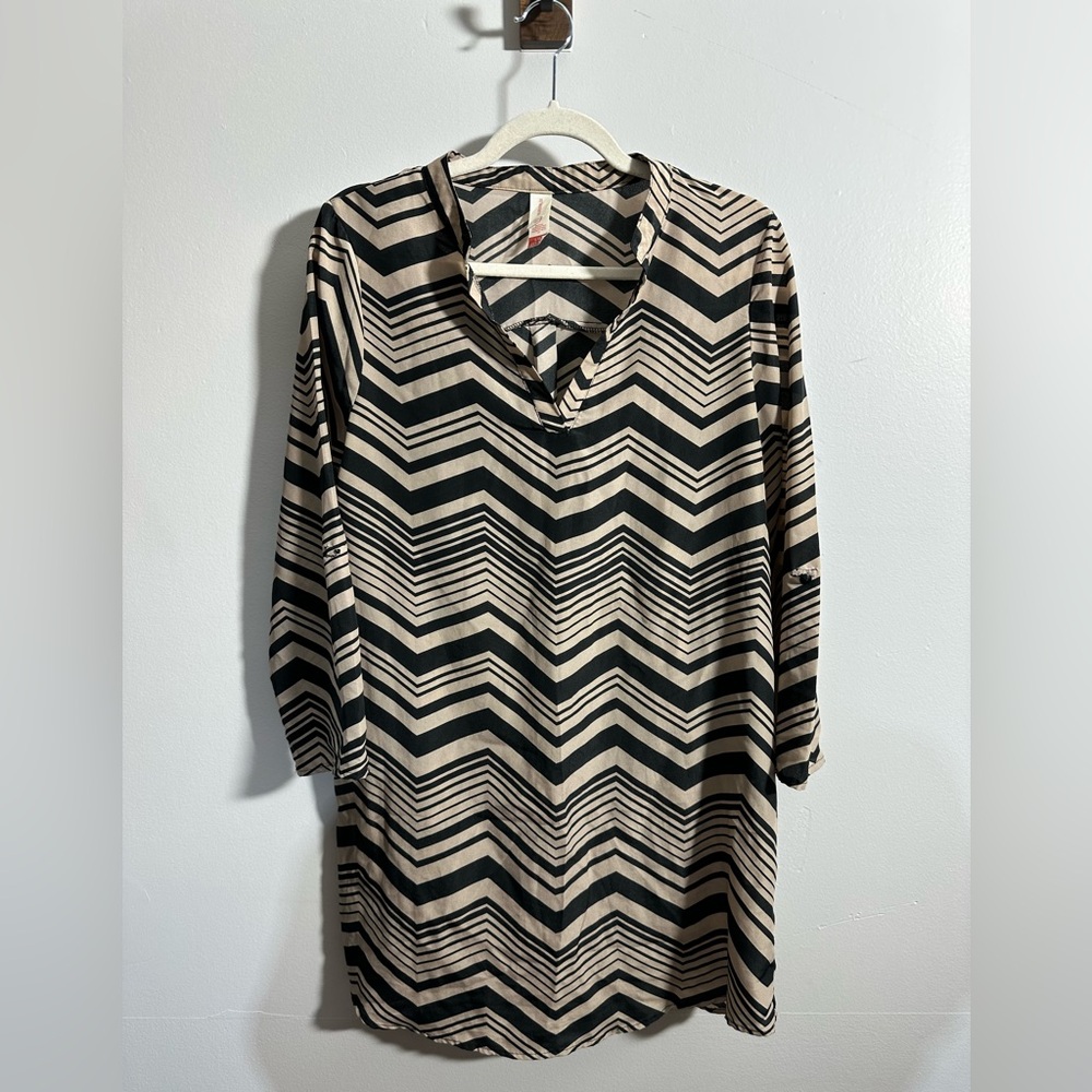 No Boundaries Women’s Juniors L Black Tan Chevron‎ Shirt Dress | SKU 0443
